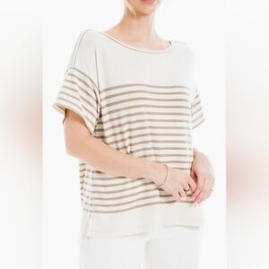 Striped Beige and White Women's Top Small